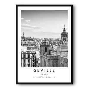 Seville Travel Print, Seville Poster, Unique Wallart Decor, Black and White Home Decor, Spain Barcelona  Popular Print A1/A2/A3/A4/A5