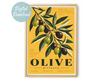 Olive Print | Italian Kitchen Wall Art | Olive D’Italia Poster | Mediterranean Wall Art | Italian Food Art | Digital Download