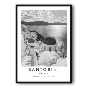 Santorini Travel Print, Greece Poster, Unique Wallart Decor, Black and White Home Decor, Santorini Greece, Popular Print A1/A2/A3/A4/A5