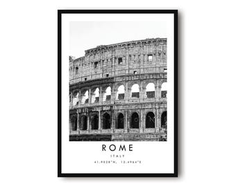 Stampa del Colosseo di Roma: poster di viaggio in Italia in bianco e nero