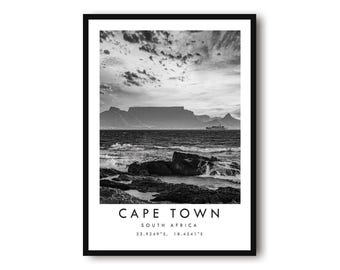 Cape Town Print: Black and White Minimalist Travel Poster