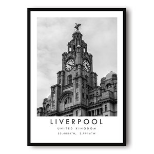Liverpool Travel Print, Liverpool Poster, Unique Wallart Decor, Black and White Home Decor, England Liver, Popular Print A1/A2/A3/A4/A5