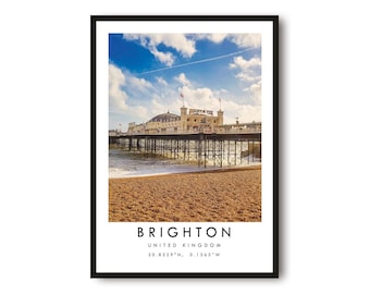 Brighton Pier Print: England Travel Poster, Coastal Wall Art