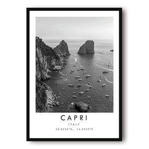 Capri Italy Print: Black and White Travel Poster, Minimalist Decor