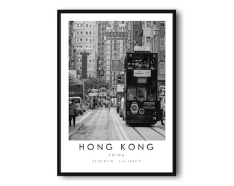 Hong Kong Travel Print: Black and White Cityscape Poster
