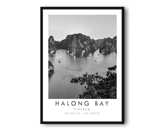 Halong Bay Vietnam Print: Black and White Travel Poster