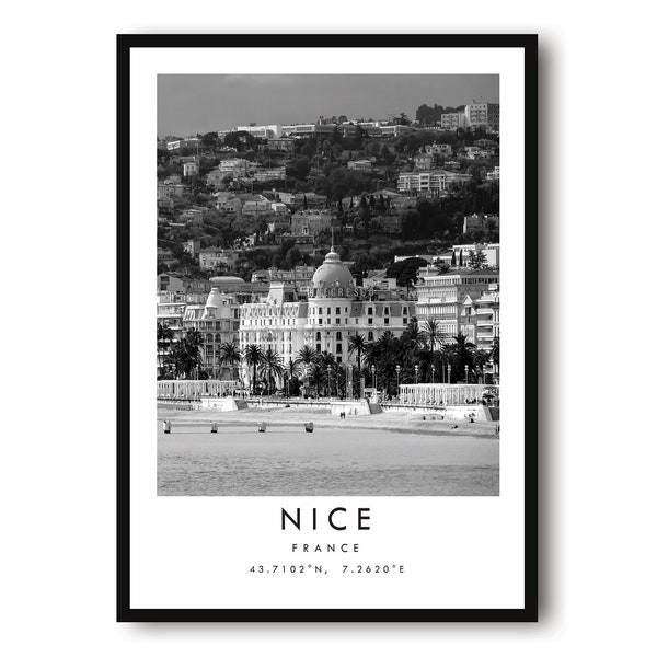 Nice Travel Print, France Poster, Black and White Print, Unique Wall Art,  Minimalist Home Decor, City  A1/A2/A3/A4/A5