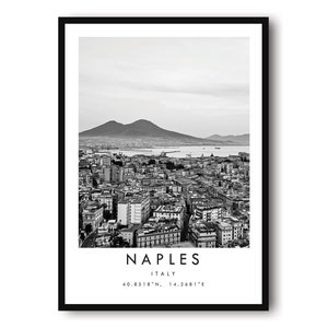 Neapel Reise-Druck, Neapel Poster, Einzigartiges Wanddekor, Schwarzweiß Wohnkultur, Italien Neapel Beliebter Druck A1/A2/A3/A4/A5