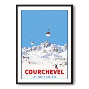 Skiing Travel Poster | Courchevel Ski Print | France Travel Print |  Skiing Wall Art | Framed Prints | A1/A2/A3/A4/A5 A1/A2/A3/A4/A5