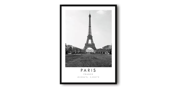 Paris Eiffel Tower Print: Black and White France Travel Poster