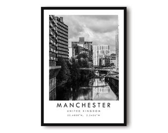 Manchester Cityscape Print: Black and White Minimalist Decor