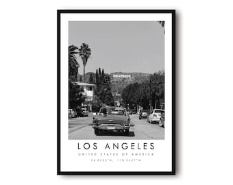 Los Angeles Travel Print, Hollywood Poster, Wall Art, Black and White Print, Coordinates, Home Decor, Popular Print, Gallery Wall