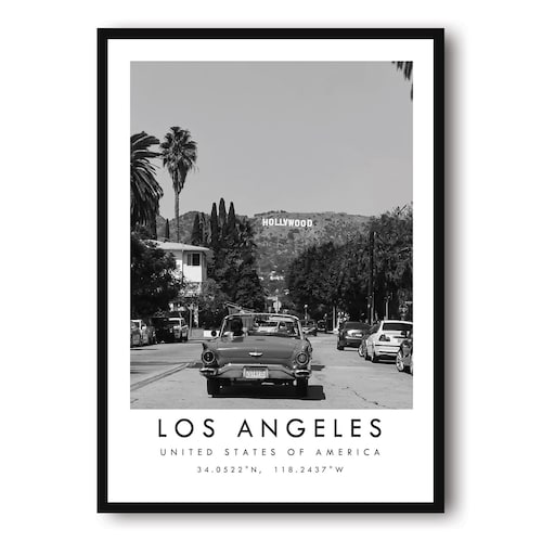 Los Angeles Travel Print Hollywood Poster Wall Art Black Etsy UK