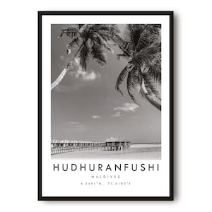Maldives Travel Print,  Maldives Poster, Black and White Print, Unique Wall Art,  Minimalist Home Décor, City  A1/A2/A3/A4/A5