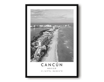 Cancun Mexico Print: Black and White Cityscape, Minimalist Wall Art