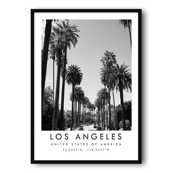 Los Angeles Travel Print, Los Angeles Poster, Unieke Wallart Decor, Zwart-wit Home Decor, Californië Populaire Print A1/A2/A3/A4/A5
