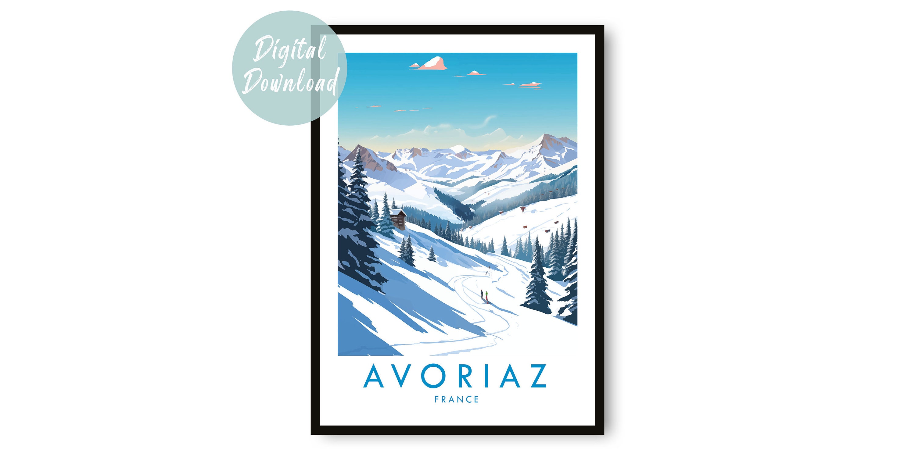 Avoriaz Skiing Poster | Digital Download | 25 Different Size Options