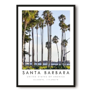 Santa Barbara Travel Print, Santa Barbara Poster, Unique Wallart Decor, Colour Print, Home Decor, California, Popular Print A1/A2/A3/A4/A5