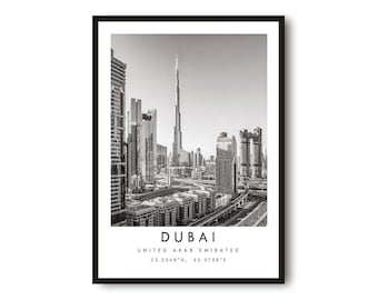 Dubai Skyline Print: Black and White Minimalist Wall Art