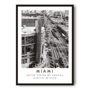 Miami Travel Print, Miami Poster Print, Miami Wall Art Minimalist, Miami Map Print, Prints of Miami Popular Print A1/A2/A3/A4/A5