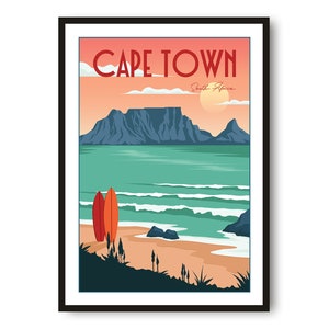 Affiche de voyage au Cap, impression d&#39;affiche en Afrique du Sud, art mural minimaliste du Cap, estampes d&#39;Afrique, estampes du Cap, impression populaire