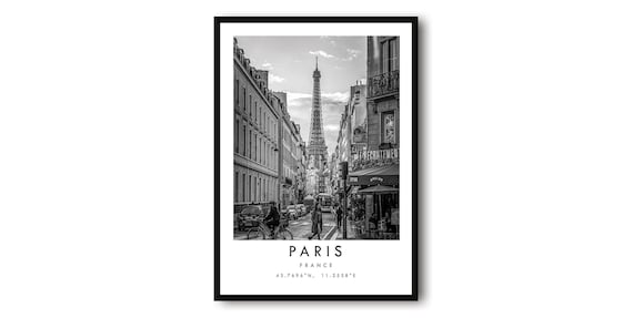 Paris Eiffel Tower Print: Black and White France Travel Poster