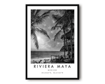 Riviera Maya Print: Black and White Travel Poster