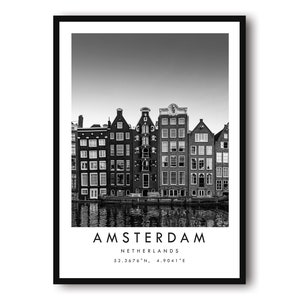 Amsterdam Print Black and White Amsterdam Wall Art Travel 