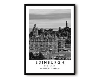 Edinburgh Scotland Print: Black and White Cityscape Wall Art