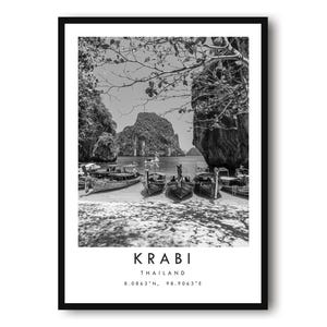 Krabi Thailand Print: Black and White Travel Poster image 1