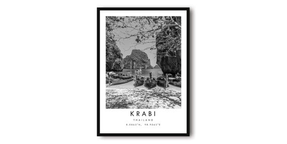 Krabi Thailand Print: Black and White Travel Poster