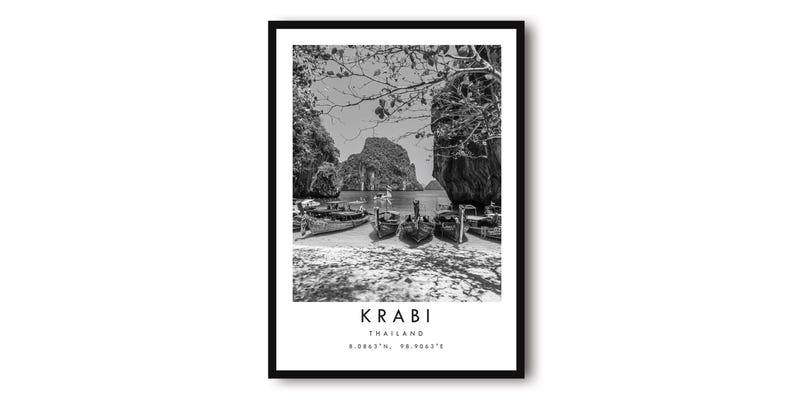 Krabi Thailand Print: Black and White Travel Poster image 1