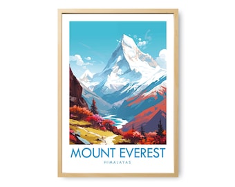 Reisposter van de Mount Everest | Everest-poster | Muurdecoratie Himalaya | Berglandschapsprint | Wandeldecoratie | Avontuurlijke reisposter