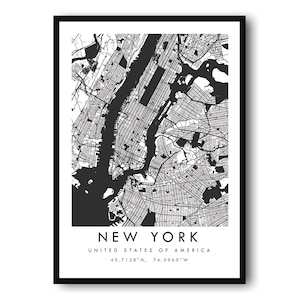 New York kaart print, New York poster print, New York Wall Art minimalistisch, New York kaart print, prenten van New York, aangepaste kaart A1/A2/A3/A4/A5