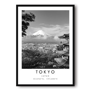Stampa di viaggio di Tokyo, poster del Giappone, stampa in bianco e nero, arredamento minimalista per la casa, città A1/A2/A3/A4/A5