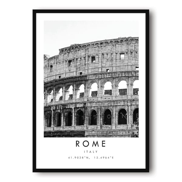 Impression voyage Rome, affiche Italie, impression noir et blanc, art mural unique, décoration d'intérieur minimaliste, ville A1/A2/A3/A4/A5