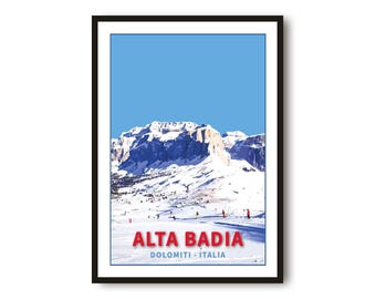 Alta Badia Ski Poster: Italy Travel Print, Dolomites Wall Art