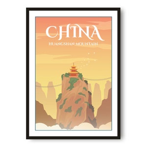 China Travel Poster, China Poster, Colourful Print, Unique Wall Art, Minimalist Home Décor, City , huangshan mountain A1/A2/A3/A4/A5