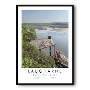 Laugharne Reisedruck, Carmarthenshire Poster, Farbdruck, Einzigartige Wandkunst, Minimalistische Wohnkultur, Stadt A1/A2/A3/A4/A5