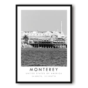 Monterey Travel Print, California Poster, Unique Wall art Decor, Black and White Home Decor, California,  Popular Print A1/A2/A3/A4/A5