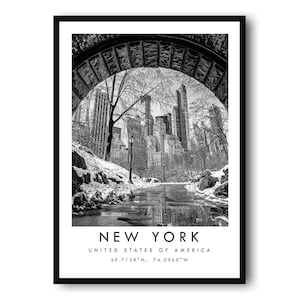 New York Travel Print Of NYC In Black And White | Featuring Central Park | Minimalist Modern Wall Art Decor