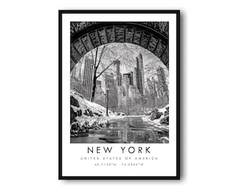 New York Travel Print Of NYC In Black And White | Featuring Central Park | Minimalist Modern Wall Art Decor