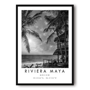 Riviera Maya Travel Print, Riviera Maya Poster, Unique Wallart, Black and White Home Decor, Riviera Maya Minimalist Wallart A1/A2/A3/A4/A5