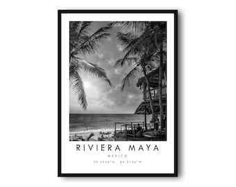Riviera Maya Travel Print, Riviera Maya Poster, Unique Wallart, Black and White Home Decor, Riviera Maya Minimalist Wallart A1/A2/A3/A4/A5