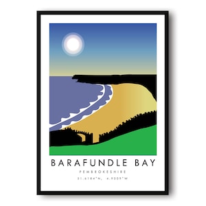 Barafundle Bay Art Print, Colourful Wales Travel Poster, British Wall Art, Pembrokeshire Print, Print Poster, Gift A1/A2/A3/A4/A5
