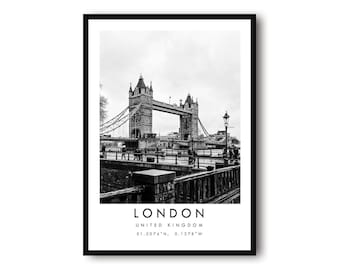 London Travel Print: Black and White Tower Bridge Wall Art