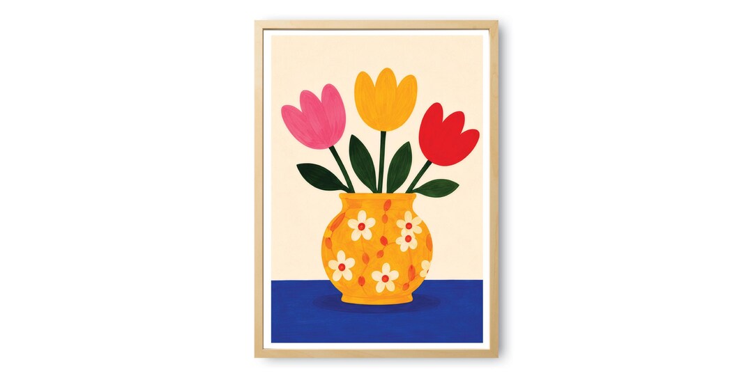 Yellow Floral Vase Print | Colourful Tulip Wall Art | Scandinavian ...
