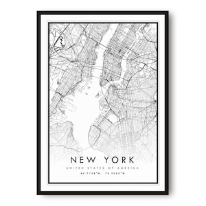 New York Map Print, New York Map Print, New York City Map Print Minimalistisch, Prints of America, A1/A2/A3/A4/A5