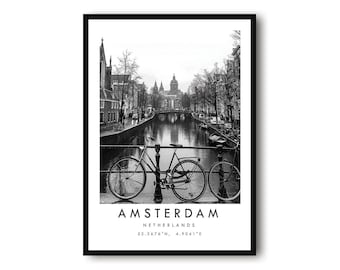 Amsterdam Travel Poster, Netherlands Wall Art, Minimalist Travel Print, Modern Decor