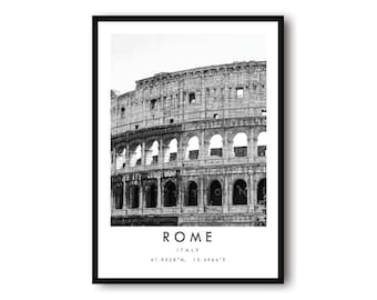 Rome Colosseum Print: Black and White Italy Travel Poster